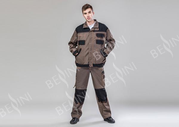 Dark Khaki Black Heavy Duty Work Suit Bib Pants Suit 80% Polyester 20% Cotton Twill