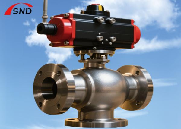 Válvula de bola CF8 de acero inoxidable de brida neumática DN50 para uso industrial
