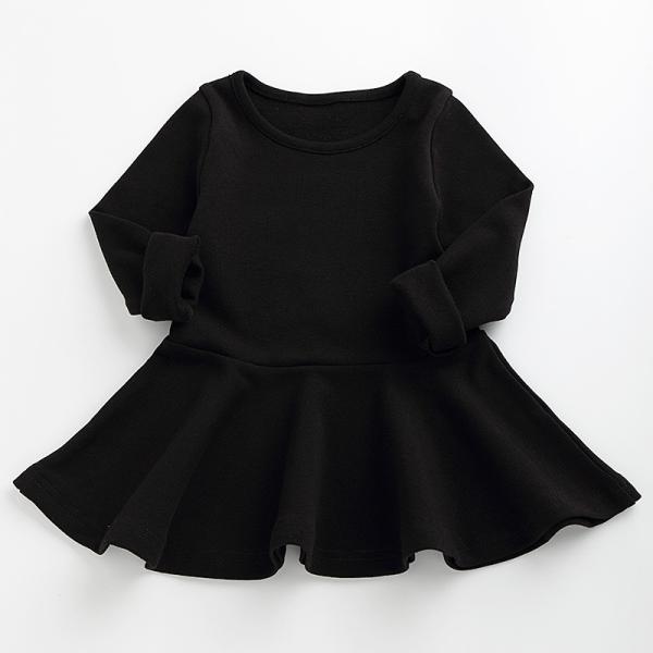 Vestido longo enrugado da cor sólida da luva das meninas da roupa do vestido de S da mola e do Autumn Children '
