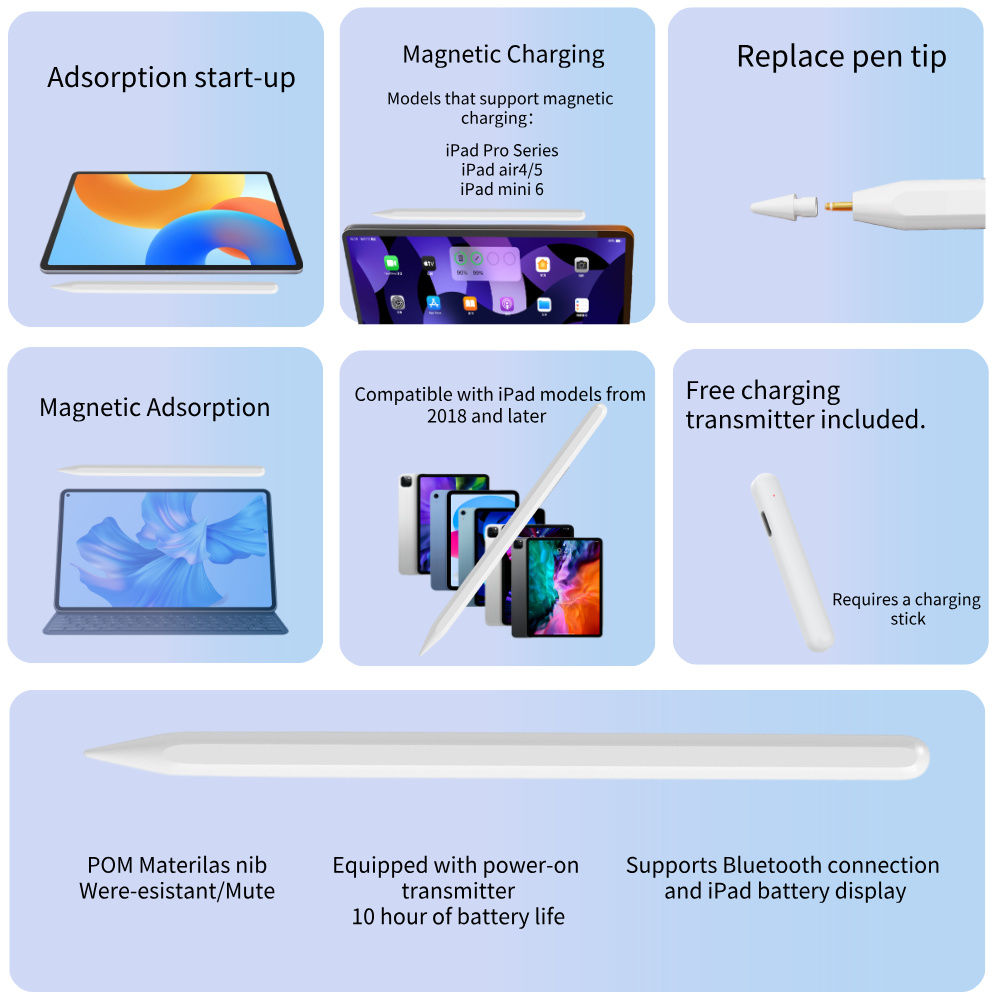 Supports Magnetic Charging, Tilt-sensitive, Pressure-sensitive, and Accidental Touch Prevention Capacitive Stylus Pen for IPad