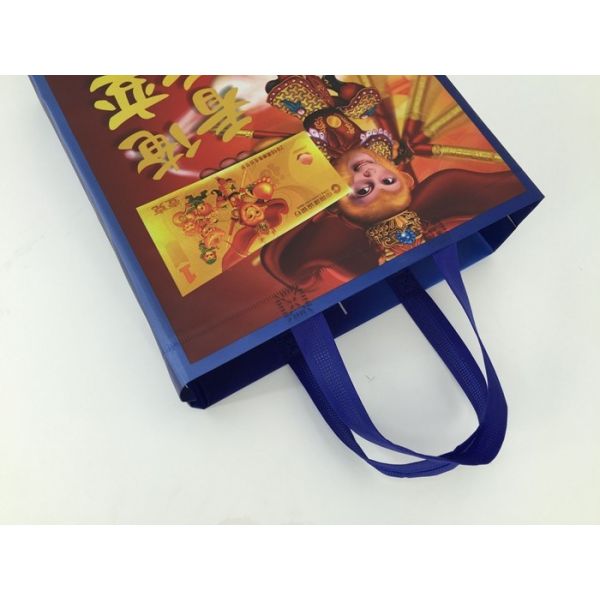 Blue non woven foldable laminated shopping bag custom logo/bank logo
