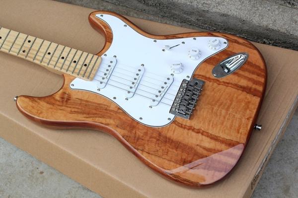 Natural Wood Mahagany Body Electric Guitar with SSS Pickup,White Pickguard,Maple Fingerboard
