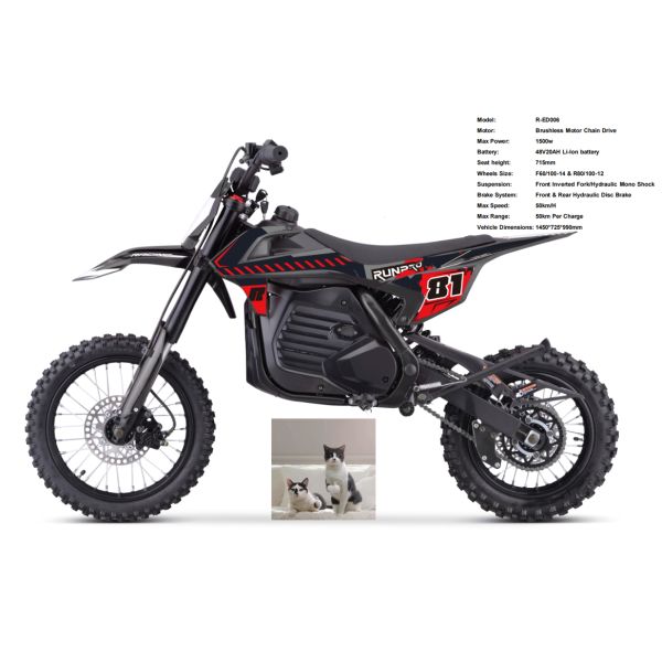 Electric Moto Dirt Bike with 1200W Motor and 48v20ah Lithium Battery Range 50KM 1412 Tire