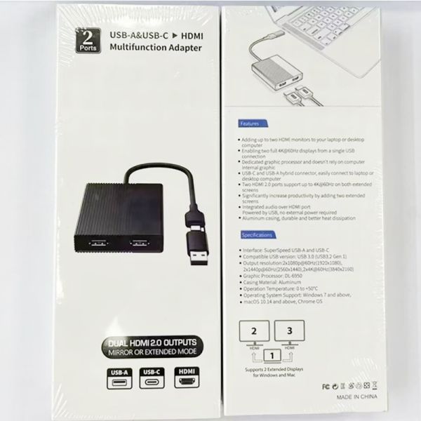 USB-C Type-C на двойной HDMI MST мультимониторный адаптер 4K 60Hz для Windows Android Mac OS