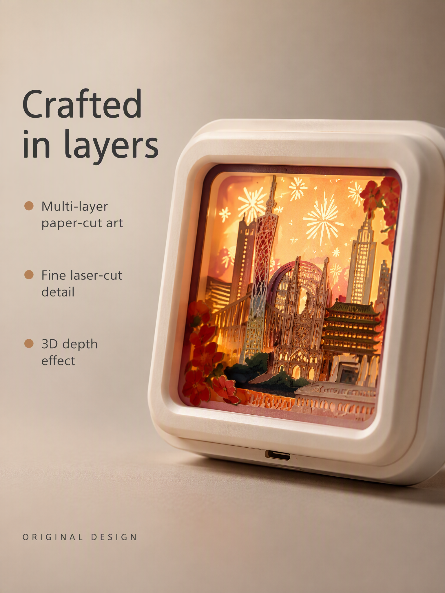 OEM Custom 3D Paper-Cut Magnetic Light Fridge Magnet Souvenir Switch-Shaped LED Night Lamp USB Rechargeable Gift