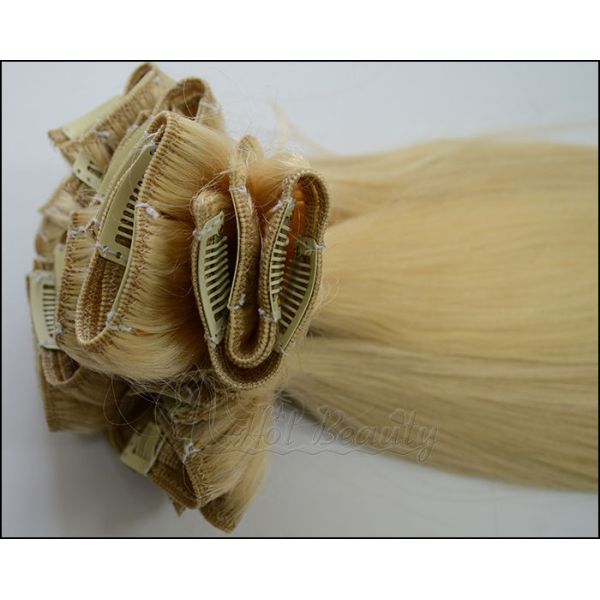 Light color Personalized European Straight Real Hair Clip In Hair Extensions double machine weft