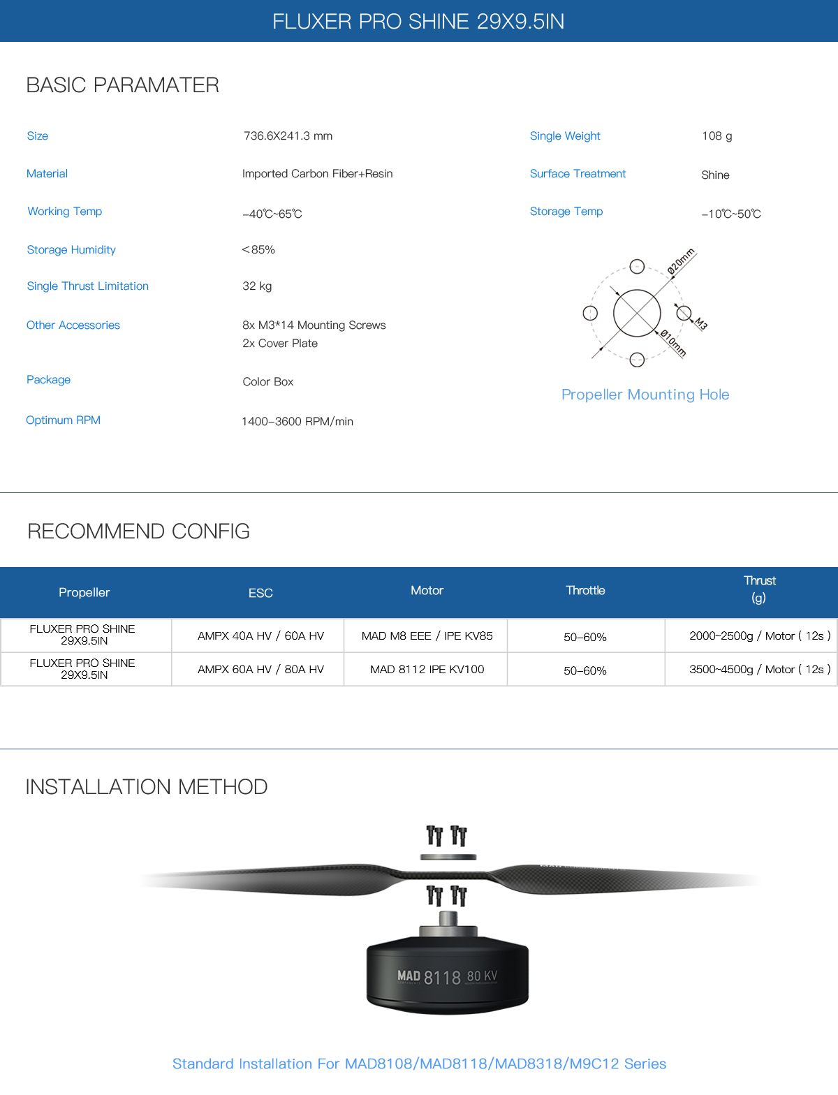 FLUXER 29x9.5 Inch Drone Propeller with Imported Carbon Fiber+Resin and Glossy Surface