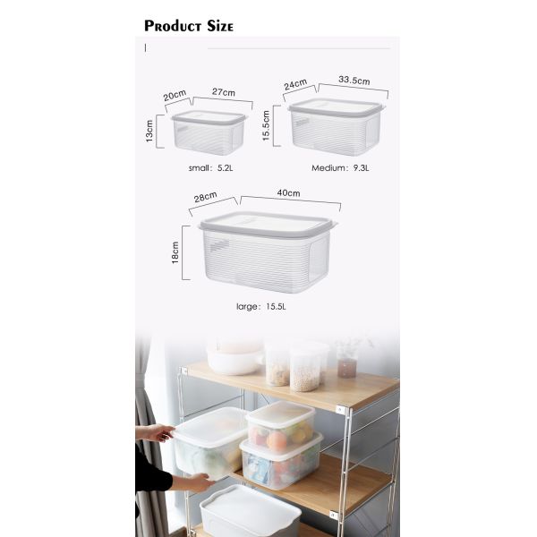 15.5L 9.6L 5.2L Fridge Freezer Storage Boxes Plastic Kitchen Organizer