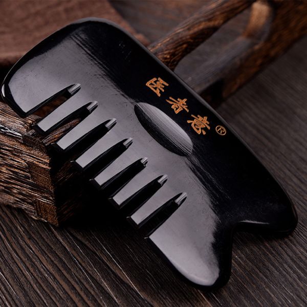 1 Year Shelf Life Natural Black Horn Comb Gua Sha Board Comb for Hair Loss Prevention