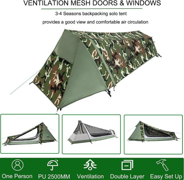 Ultralight Camping Tent, Ultralight Single Person Bivy Tent for Camp Waterproof 1 Man Tent Camping Hiking Backpack