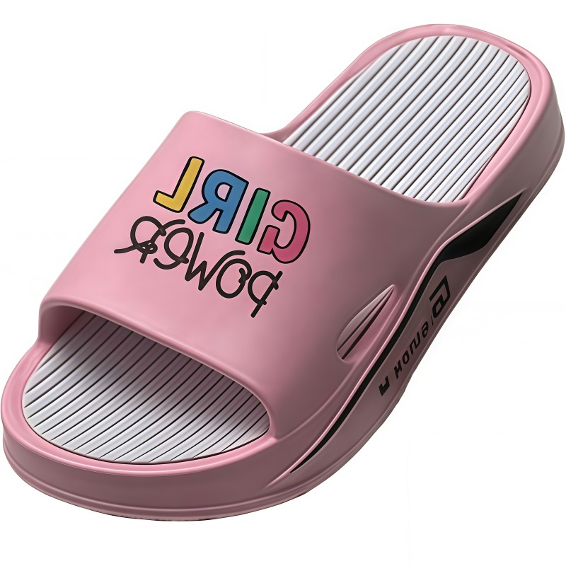 EVA Women Slides with GIRL POWER Print Thick Sole Non-slip Casual Slippers