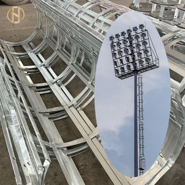 Stadium Lighting High Mast Pole Hot Dip Galvanized Tubular Steel Pole with Circular and Irregular Light Plate Options