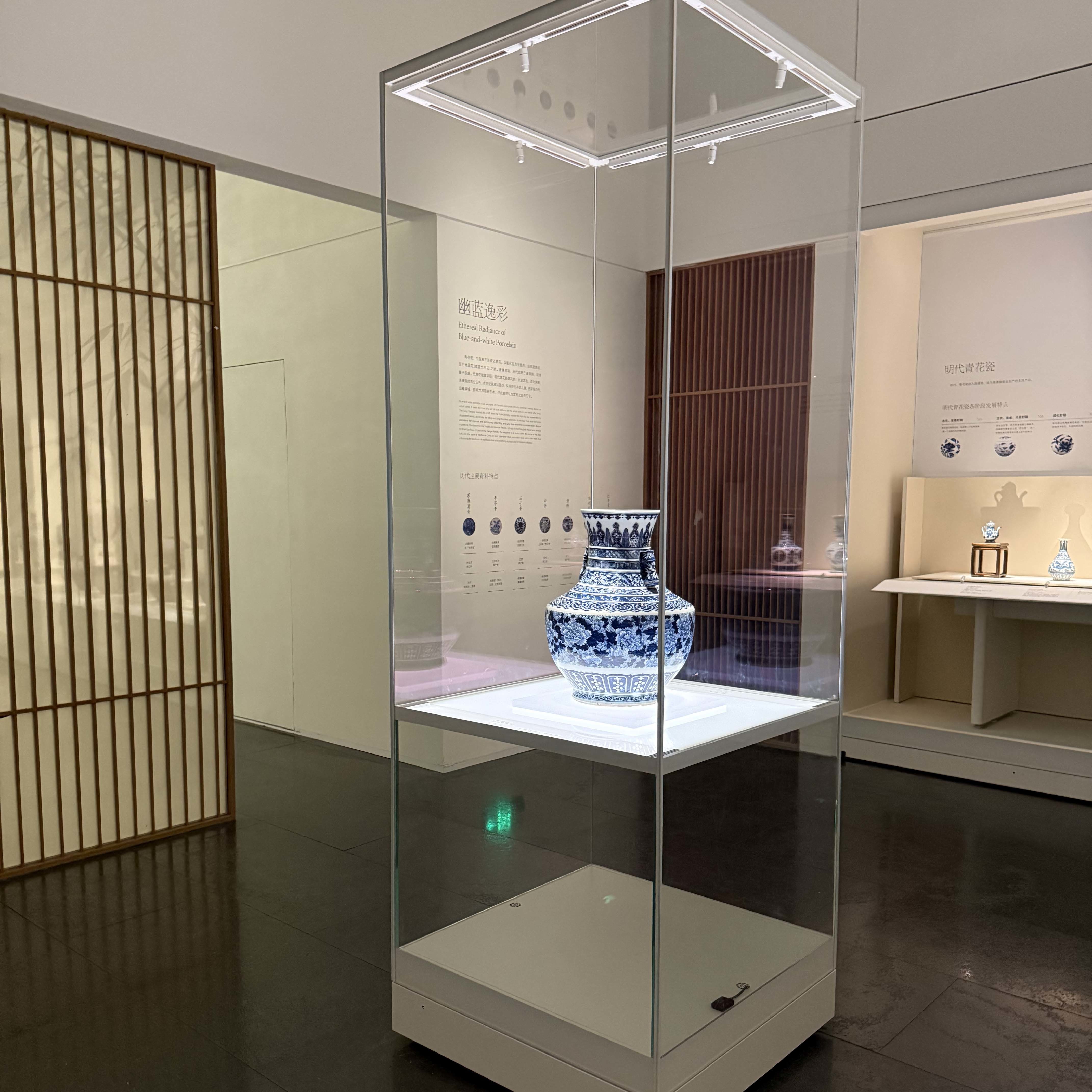 Custom Low-reflection Glass Frameless Glass Showcase with Hinged Opening Freestanding Glass Display Cabinet for Museums