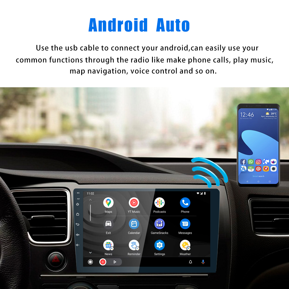 Android Auto 10.0 Car Radio TS18 Double Stereo with GPS Navigation and FM Transmitter