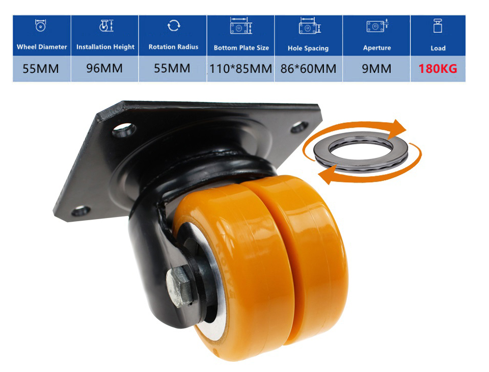 AGV Caster Wheels with Aluminum Alloy Core & TPU Wheel – 55/65/75 mm Dual Ball Bearing Industrial AGV Wheels