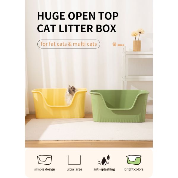 Extra Large Space Cat Toilet Litter Box for Cats in Yellow/Green/Gray and Open Top