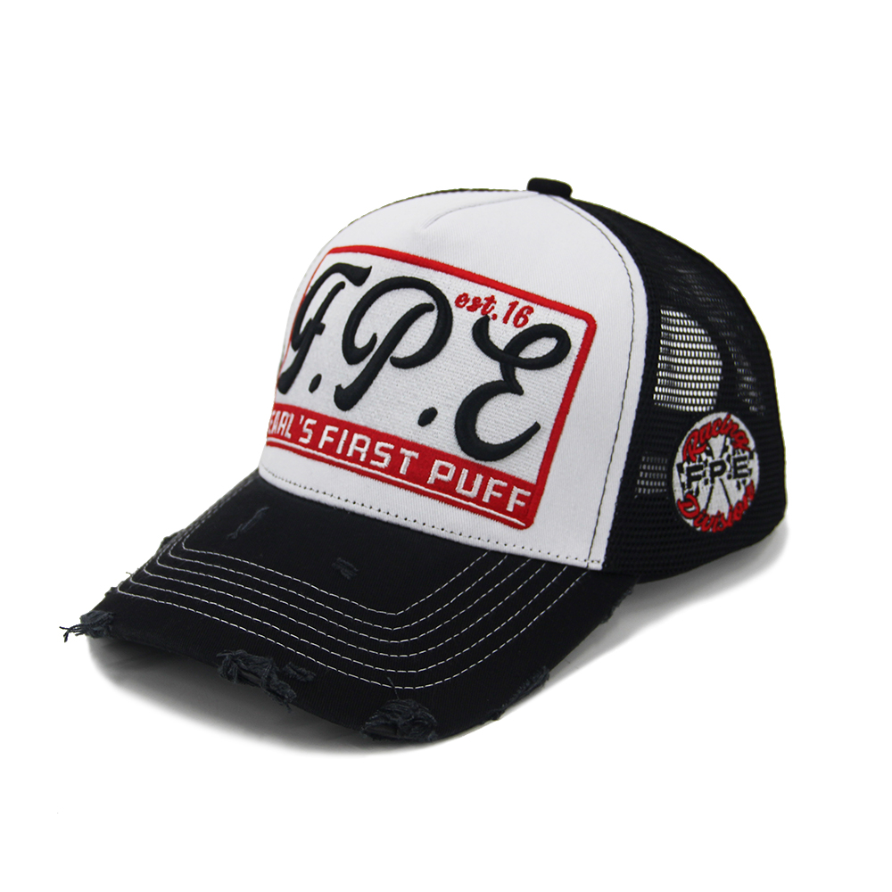 Classic Mesh Cotton 5 Panel Trucker Cap 3D Embroidery Snap Back Distressed Gorras Sports