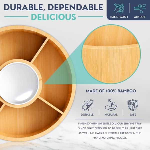 202407 Round Bamboo Serving Tray with Ceramic Bowl Sample Charge Free or Returned Back