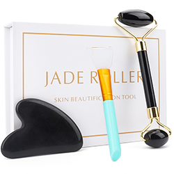 Box OEM Natural Quartz Gua Sha Stone Black Obsidian Jade Guasha Massage Roller for Facial Skincare Tool Set