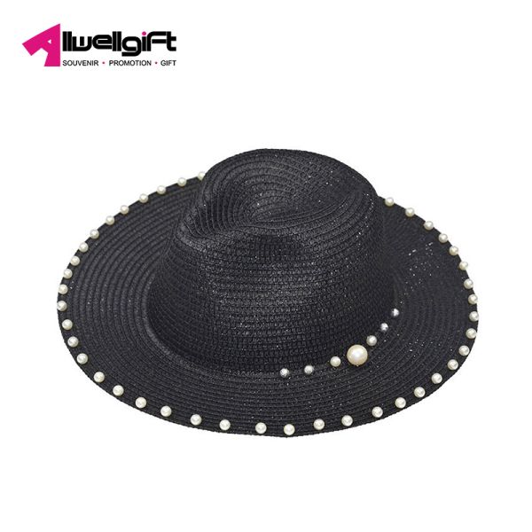 Striped Pearl Beaded Summer Beach Hats For Women Sun Hats