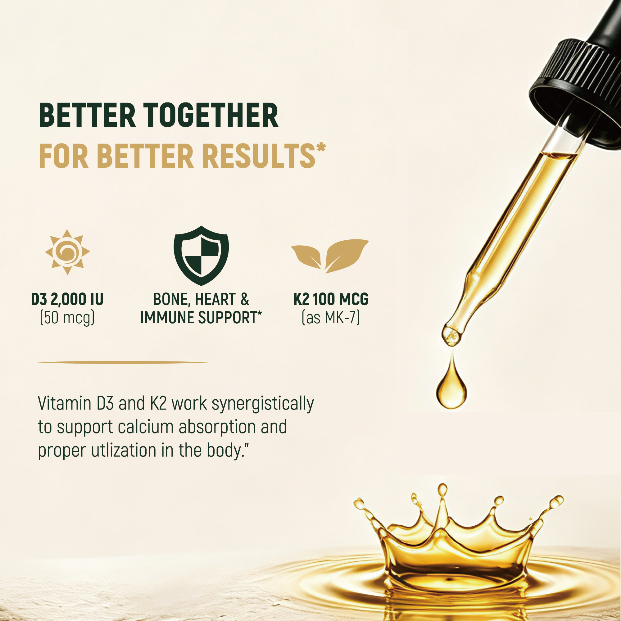 Wholesale 10000 IU Vitamin D3 + K2 Liquid Drops with Organic MCT Carrier Oil - Private Label Ready