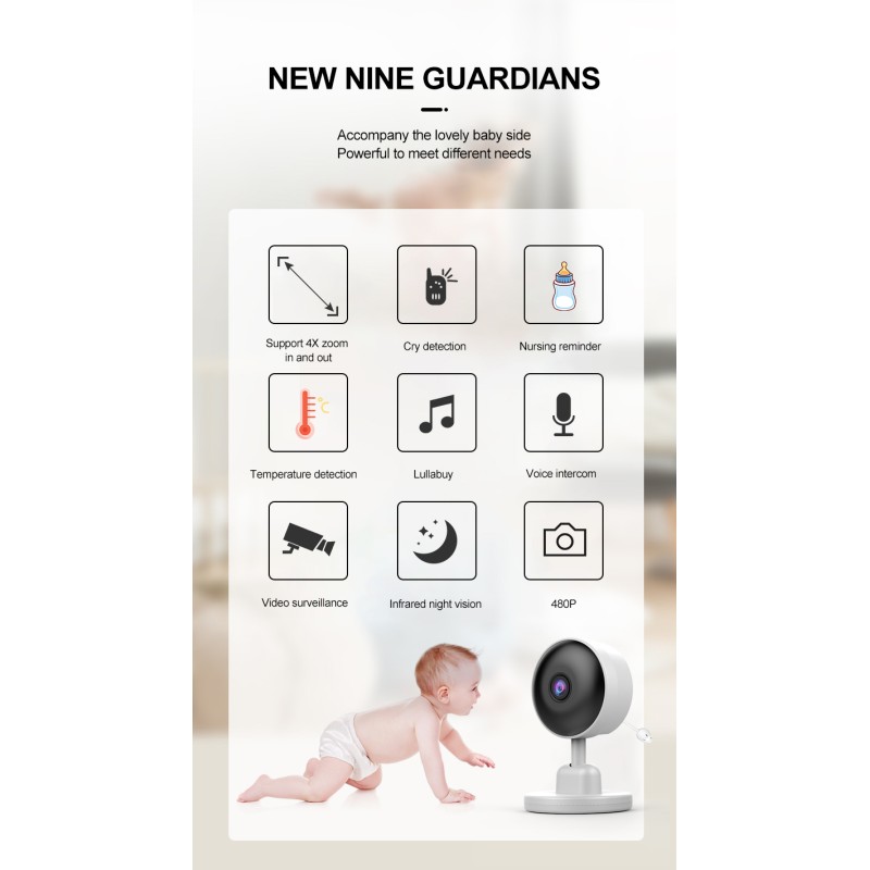 Smart Baby Pet Monitor With Camera and Audio 480P 2.8 Inch Screen 4X Zoom Sleep Surveillance IR Night Vision Two-Way Audio Cam