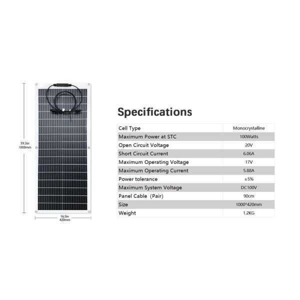100w Flexible Solar Panel 12v For Caravan Rv Boat Cabin Home Camper Van Shed Uk
