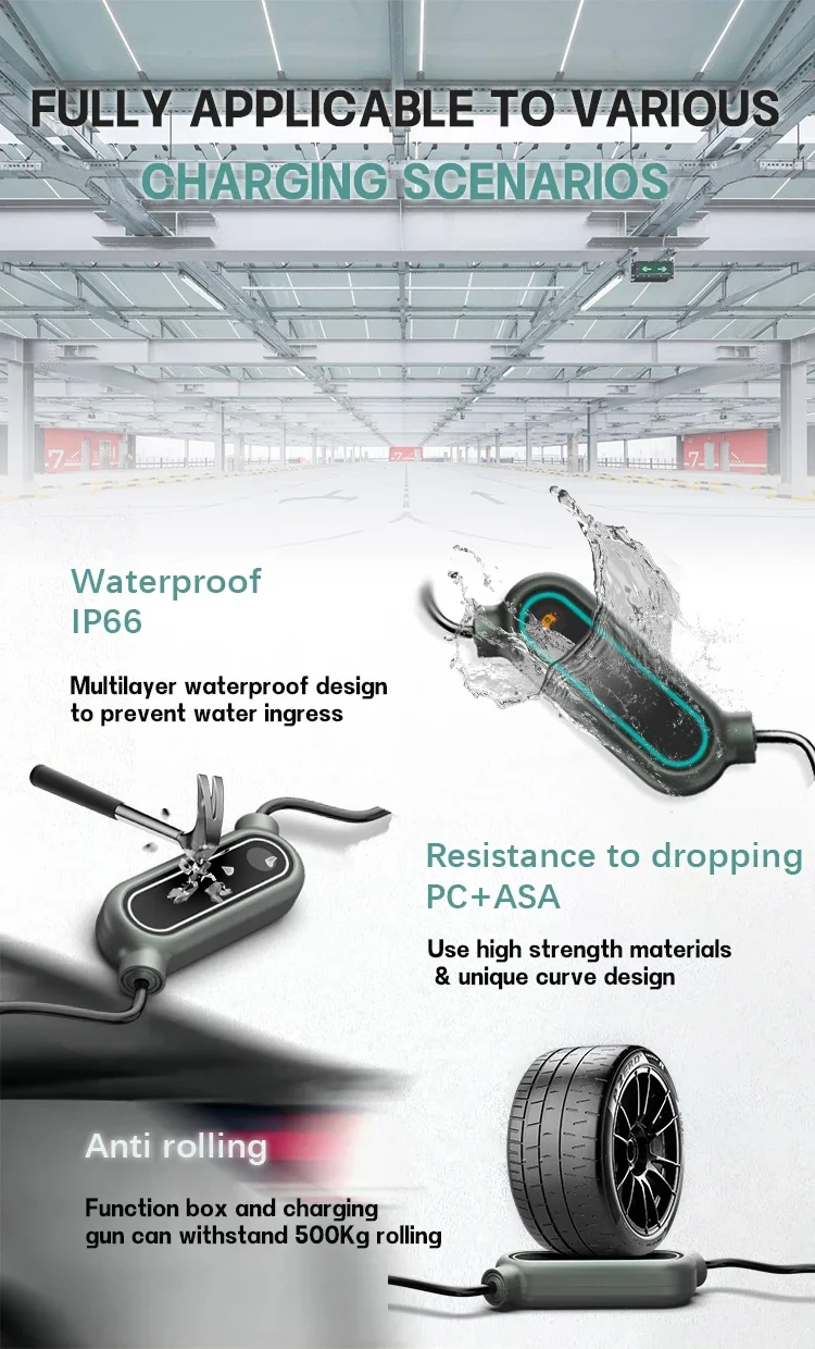 22кВ 32А 3-фазная портативная зарядная станция для электромобилей типа 2 380В