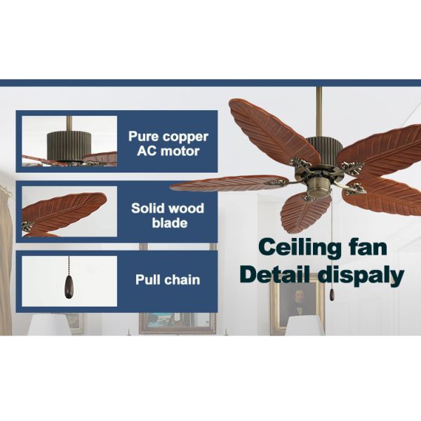 1stshine Ventilador de teto de casa com lâminas de madeira maciça e 3 velocidades de puxar controle de cadeia