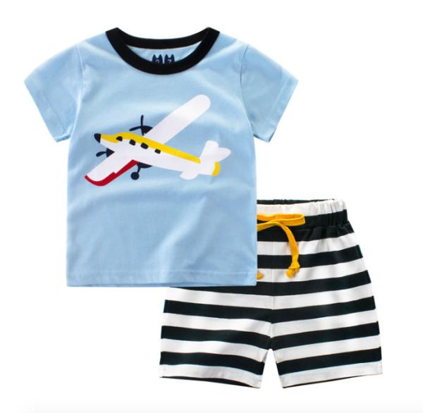 Summer print short sleeve t shirt sets cotton baby boys clothes