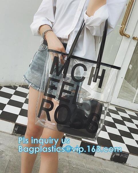 Makeup Bag with Shoulder Strap Pro Round Bag, rope handle clear Transparent tote bag, stadium clear vinyl pvc zipper bag