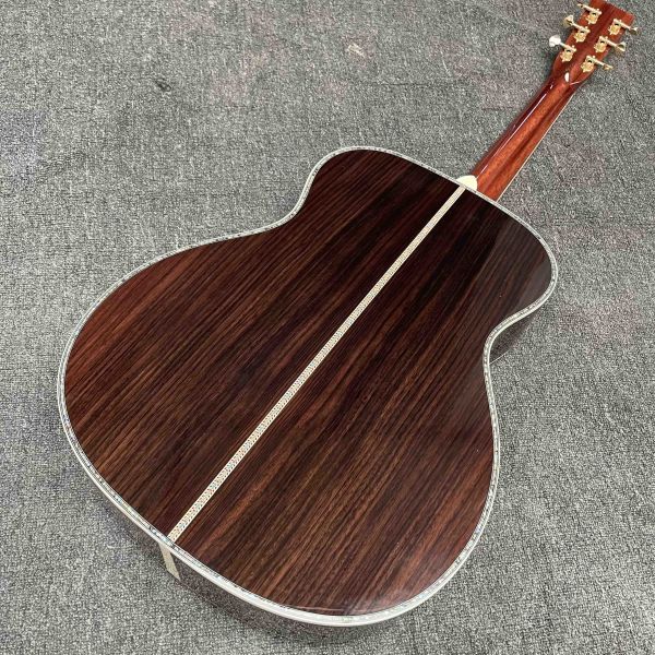 Custom Logo on Headstock, Solid Spruce OM Body Solid Rosewood Back Side Acoustic Electric Guitar Abalone Binding