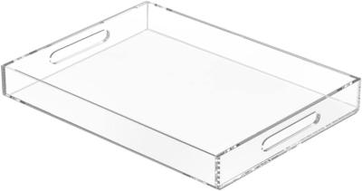Clear Serving Tray Spill Proof- Acrylic Decorative Tray Organiser For Ottoman Coffee Table Countertop With Handles