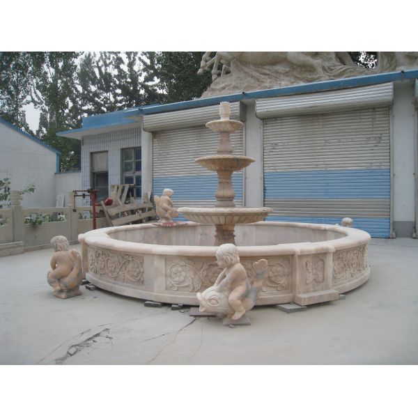 Flower Carved 4 Tier Stone Marble Pool Water Fountain