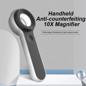 Handheld Magnifier with 10X Magnification LED UV Light and K9 Optical Lens for