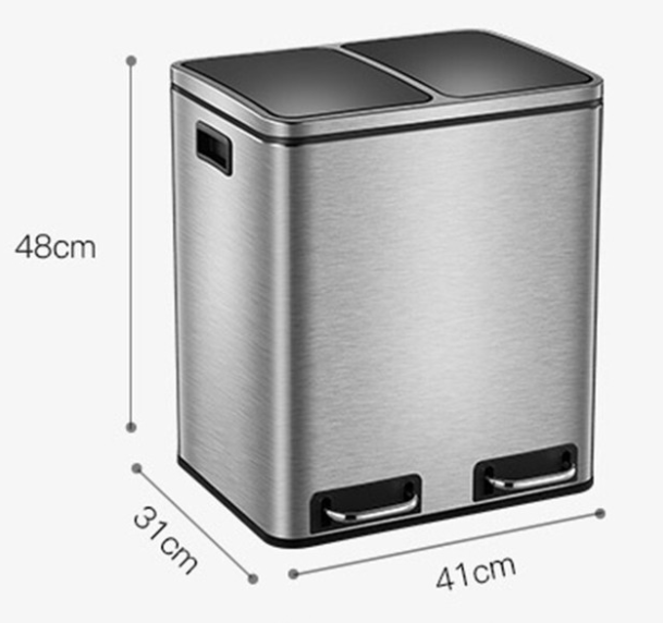 30L Two Compartment Indoor Trash Can  Foot Pedal Stainless Steel Waste Basket