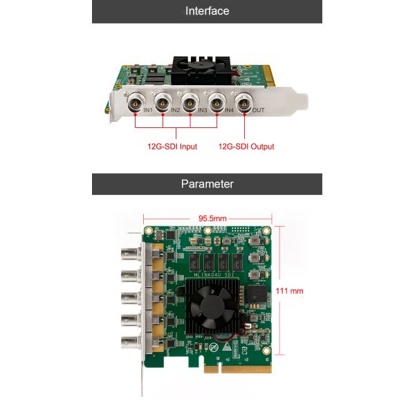 4Kp60 Live Streaming Capture Card With 4 Channels 12G-SDI Input And 1 Ch 12G-SDI Output
