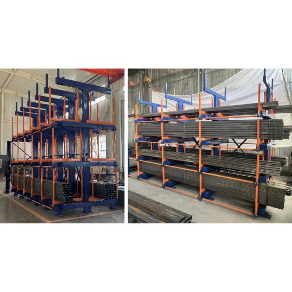 B52: Long Material Storage Roll out Cantilever Rack Bar Stock & Pipe Roll out Cantilever Rack