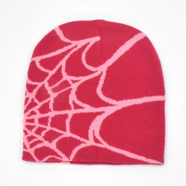 Fishing Scene Unisex Winter Beanie with Thick Knitted Spider Web Design and Y2K Style