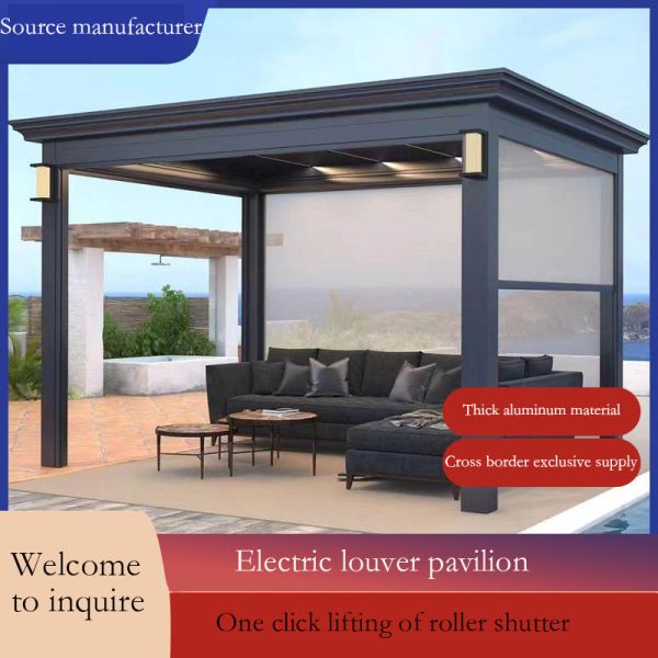 Aluminium Alloy Electric Louver Turning Pavilion for Windproof Rolling Curtains Shade Sun in Outdoor Villa Courtyard