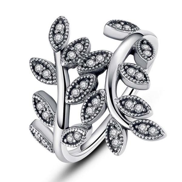 Sterling Silver Pave Clear Cubic Zircon Leaves Band Ring Vintage Style Jewelry (R12281)