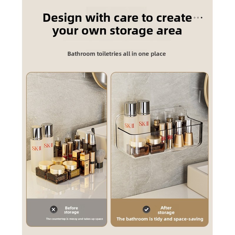 Single Tier Plastic Storage Rack Punch-free Wall-Mounted Bathroom Storage Shelf for Restroom Balcony