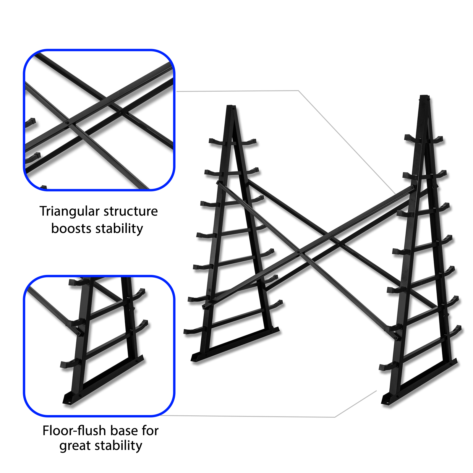 2000LBS X-Shaped Horizontal Storage Rack High Carbon Steel Anti-Rust Coating Plastic End Caps Ground Fix Holes
