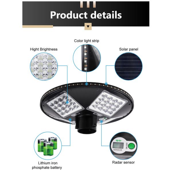 Ip65 Waterproof LED Garden Light Fixtures 150w 300w Abs Housing Solar Garden Lamp
