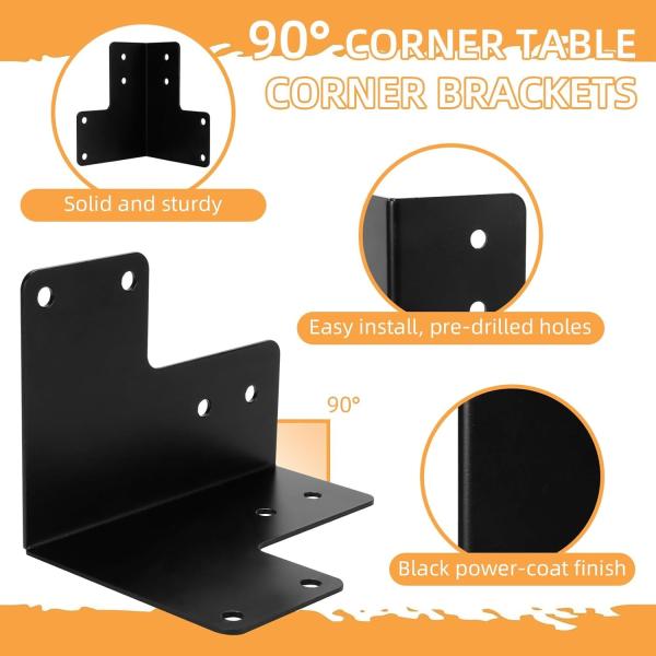 Corner Mount Metal Workbench Brackets 8Pcs Black Powder Coated For Deck Edge
