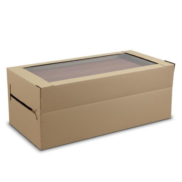 Table de salle à manger en bois naturel en verre emballé en toute sécurité et expédié dans une boîte en carton ondulé
