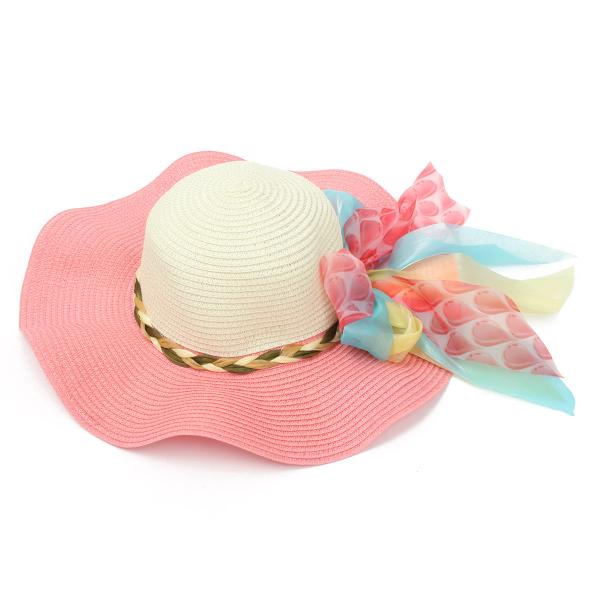 Mixed Color Wide Brim Straw Beach Hat For Summer Nylon Floral Strips Available