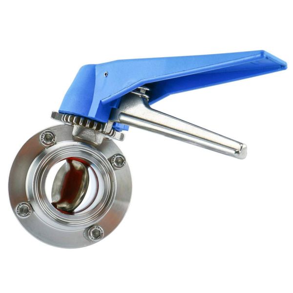 304 Stainless Steel Sanitary Manual Tri Clamp Butterfly Valve with Multi Position Blue Duckbill Handle BFVTC Series