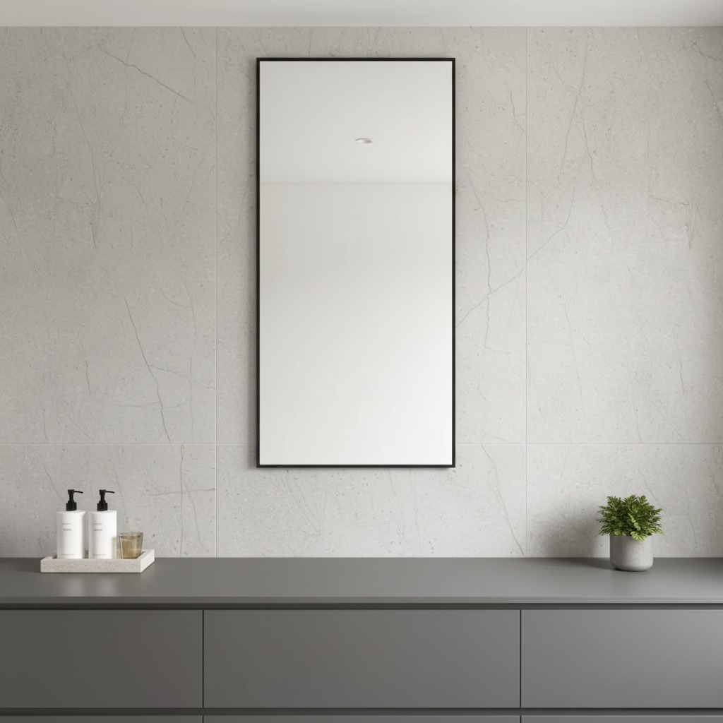 Rectangular Acrylic Mirror with Black Metal Frame Bathroom Vanity Wall Mirror