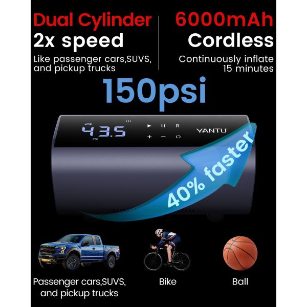 Blue YANTU A22 Mini Cordless High Pressure Air Pump150PSI Portable Digital Automatic Electric Car Tire Inflators Compressor Machine